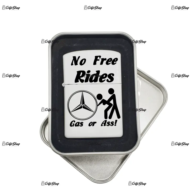 No free rides mercedes, bricheta metalica gravata laser cu mesaj